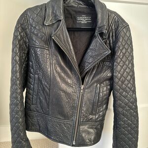 All Saints Quilted Black Leather Jacket